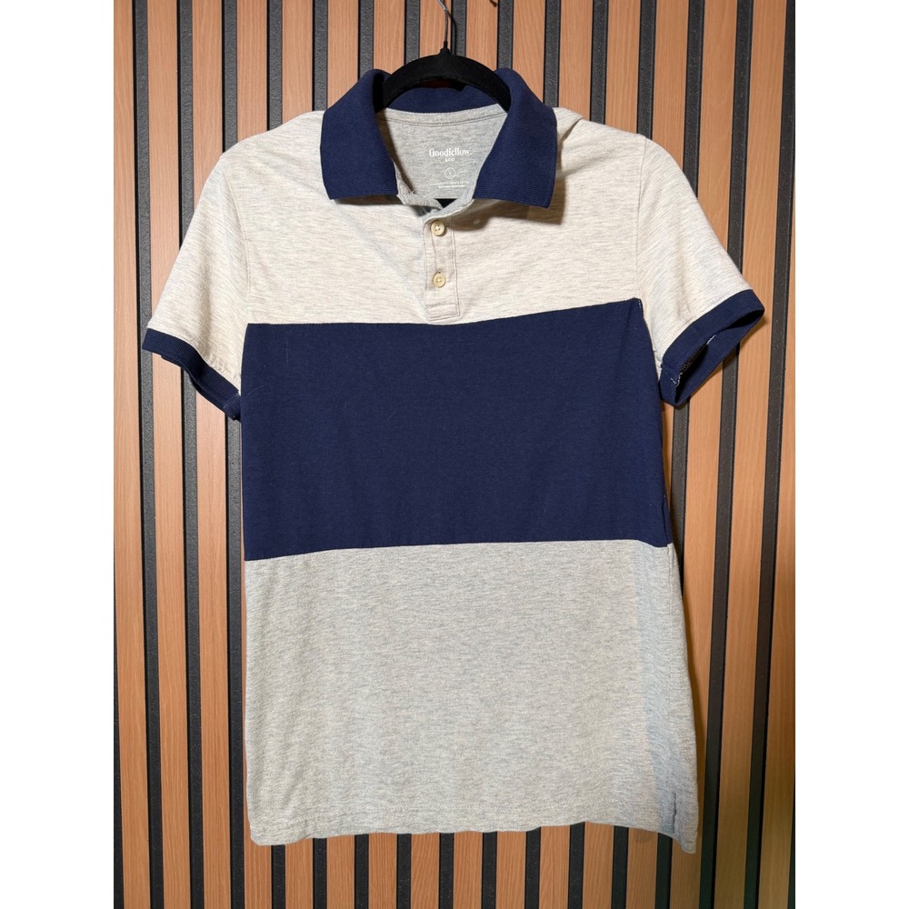 Goodfellow & Co Mens Small Colorblock Polo Shirt Heather Grey Navy Blue Striped